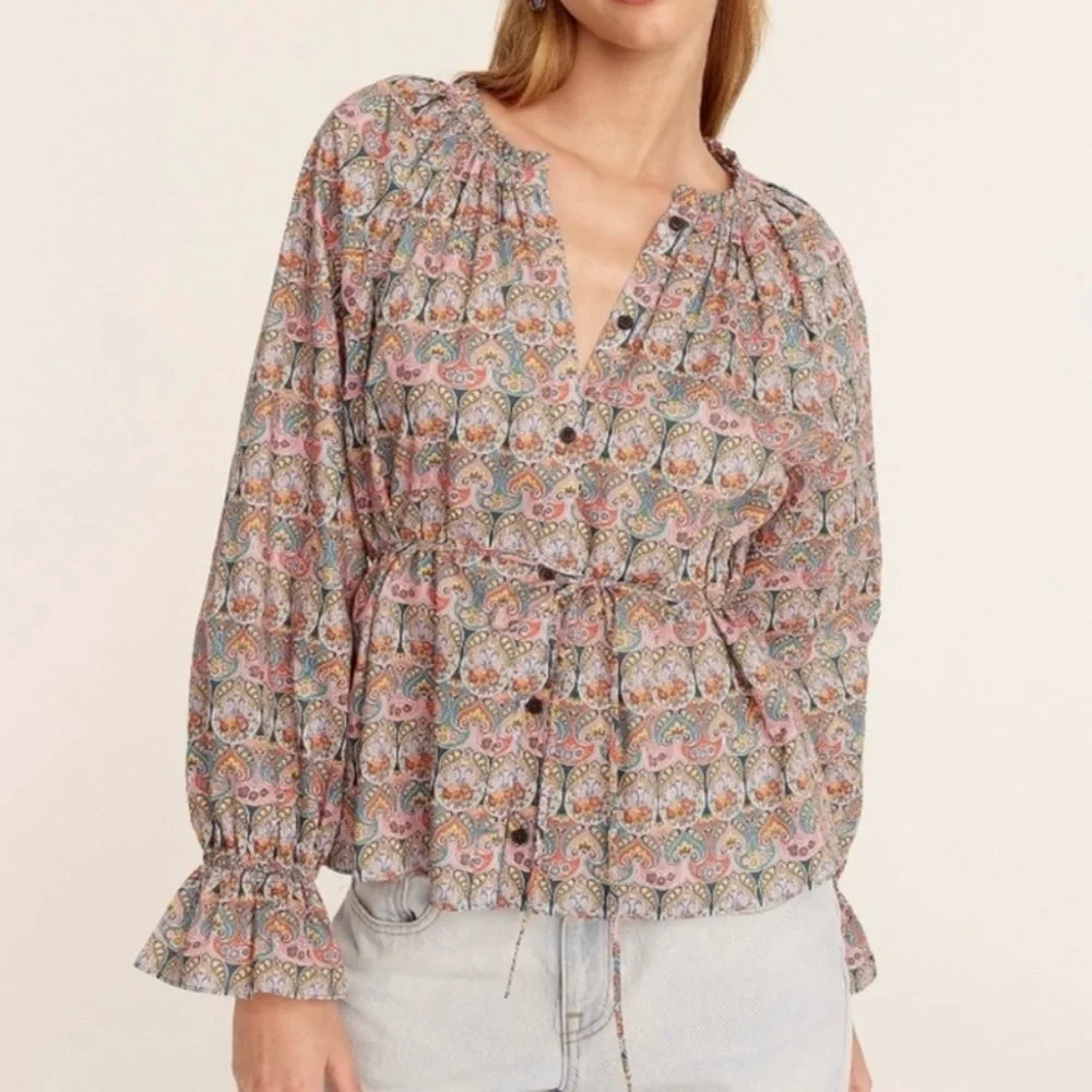 J. Crew Tie-Waist Organic Cotton Top in Liberty Giorgia Duke - Picture 1 of 10